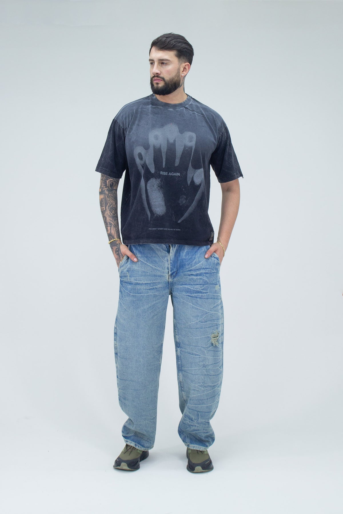 Jeans Baggy Correas Azul Frost - total look