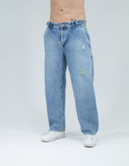 Jeans Baggy Correas Azul Clásico - frontal