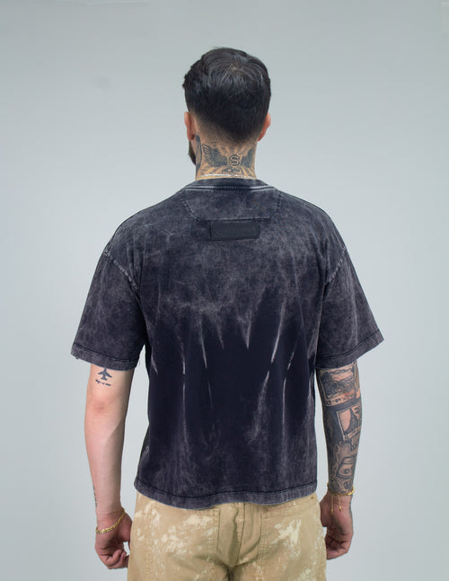 Camiseta Boxy Ondas Acid Wash Black espalda