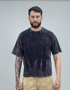 Camiseta Boxy Ondas Acid Wash Black frente